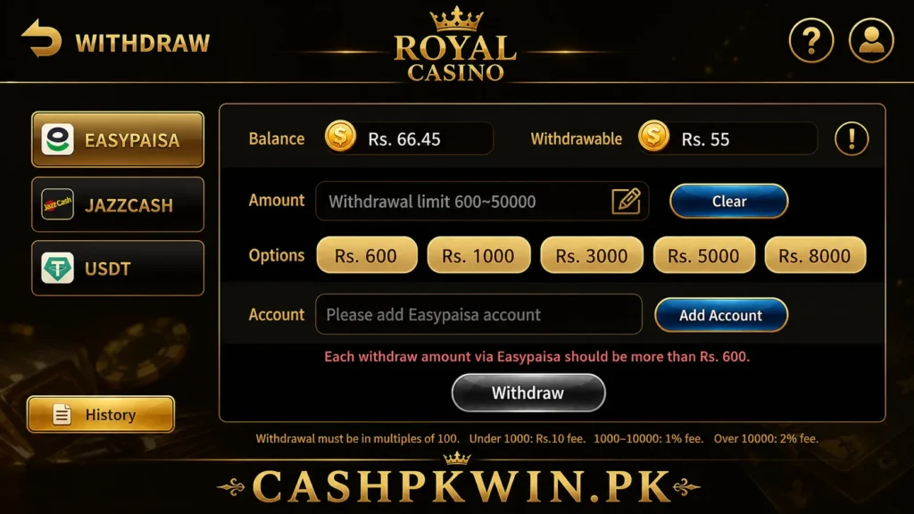Royal game withdraw 